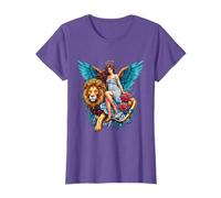 Angel on a Lion Surrounded by Flowers - Beautiful Angel T-Shirt