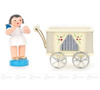 Angel on The Barrel Organ Standing, Blue Wings H = Ca 5,5 CM New