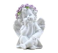 Angel Ornament, Guardian Angel Gifts, Sitting Cherub with Floral Crown | Resin Cherub Figurines, Size Range 7.9-10.5 x 6.6-9.2 x 10.8-12.4 cm, Weight Range 0.55-0.61 pounds, Home and Garden Display
