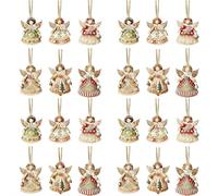 Angel Ornaments for Christmas Tree, Wood Mini Hanging Angels, Small Angel Xmas Trees Hanging Decoration, Angels Doll Pendant Xmas Tree Decorations, Fireplace, Window Gift Decor (24pcs)
