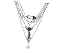 Angel Portrait Decorative Drop Punk Personalized Pendent Neck Chain Silver Alloy (iron)