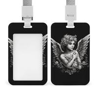 Angel Portrait Style Id Badge Holder with Lanyard, Clear Vertical Card Protector Waterproof, Breakaway Safety Neck Strap, Heavy Duty Name Tag Holder for Nurse Teacher Officer Staff Women Men