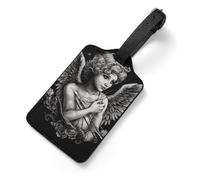 Angel Portrait Style Luggage Tags with Information Card & Detachable Strap - Durable PU Scratch-Resistant Name ID Identifiers for Suitcases, Travel Bags, Backpacks, and Gym Bags