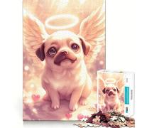 Angel Pug with Halo And Wings 1000 Piece Teenager Puzzles Cognitive Train Game Zero Gap Compact Fun for Family Game Time (50x75cm)