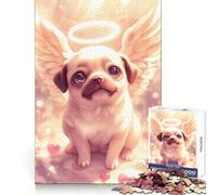 Angel Pug with Halo And Wings Jigsaw 1000 Pieces for Adults Cognitive Recall Peaceful Escape Sharp Cut Seasonal Gift (38x26cm)