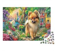 Angel Puppy 1000 Pieces Jigsaw Puzzles for Weekend Hobbyists Sturdy Cardboard Pomeranian Garden Art Home Decoration Wall Display Spring Festival Gift Brain Game Puzzle 70x50cm/1000pcs