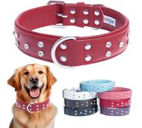 Angel Rhinestone Dog Collar, Bling Leather Collar for Dogs, Diamond Dog Collar, Double-Ply, Dazzling Leather Dog Collars for Small Dogs, Red, 100% Genuine Leather (Athens) for Neck Size: 28"-2"