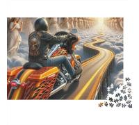 Angel Road Motorcycle 1000 Piece Jigsaw Puzzle Beautiful Angel Biker Heaven Road Decor Educational Challenging Game for Adults 38x26cm/1000pcs