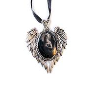 Angel Rose - Angel Cameo Oval Cabochon Style Pendant Necklace in Winged Setting With Heart Casting at Top, Ribboned - Artwork by Anne Stokes