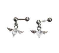 Angel-S Wing Heart Earrings Surgical Steel Ear Studs Lightweight Everyday Jewelry Gift 2, フリーサイズ