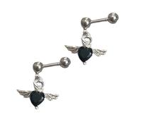 Angel-S Wing Heart Earrings Surgical Steel Ear Studs Lightweight Everyday Jewelry Gift 2, フリーサイズ