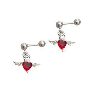 Angel-S Wing Heart Earrings Surgical Steel Ear Studs Lightweight Everyday Jewelry Gift 2, フリーサイズ