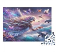 Angel Sea Dolphins Puzzle 1000Pc Recycled Paper for Adults Adult Jigsaws Impossible Challenging Family Game Fun Home Present Great Gift for Kids Age 12 Years Up 52x38cm/1000pcs