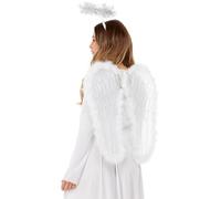 Smiffys Angel Set, Wings & Halo with Marabou, White 55x50cm/20x22in, Fairytale, Wings and Wands Fancy Fancy Dress, Angel Dress Up Accessories Halloween