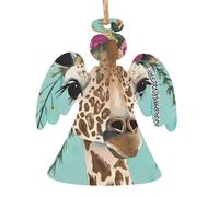 Angel Shape Christmas Wooden Ornaments â€“ Festive Xmas Tree Giraffe with Floral Print Hanging Decor â€“ Perfect Home Decoration for Friends