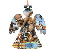 Angel Shape Christmas Wooden Ornaments - African Animals Print Various Shapes for Xmas Tree, Home, and Office Decoration