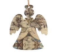 Angel Shape Christmas Wooden Ornaments - Ancient Map World Globe Print Various Shapes for Xmas Tree, Home, and Office Decoration