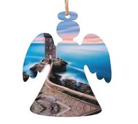 Angel Shape Christmas Wooden Ornaments - Beach Lighthouse Print Various Shapes for Xmas Tree, Home, and Office Decoration