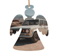 Angel Shape Christmas Wooden Ornaments - Cars in the desert Print Festive Holiday Home & Office Decoration for Walls, Windows, Fireplace