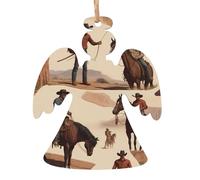 Angel Shape Christmas Wooden Ornaments - People of the desert Print Festive Holiday Home & Office Decoration for Walls, Windows, Fireplace