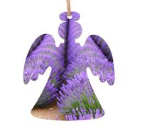 Angel Shape Christmas Wooden Ornaments - Romantic Lavender Print Xmas Tree Hanging Decor with Snowflakes & Santa Shapes