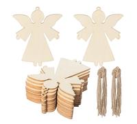 Angel Shape Wooden Christmas Ornament with Twines - Unfinished Art for Wedding, Birthday, Thanksgiving Day Decoration - 20 Pcs