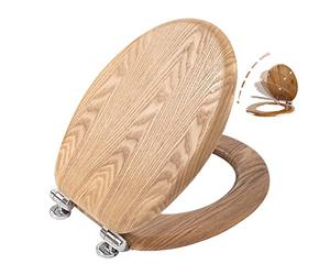 Angel Shield Antibacterial Wooden Soft Close Toilet Seat with Quick Release Adjustable Hinges Toilet Seat Easy Clean and Assembly for Bathroom 45 x 37 x 5.6 cm (Solid Oak)