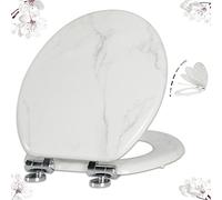 Angel Shield Marble Toilet Seat Durable Molded Wood with Quiet Close,Easy Clean，Quick-Release Hinges (Round,White Marble)