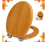 Angel Shield Natural Wooden Toilet Seat with Quiet Close and Quick Release Hinges, Easy Install and Clean, Antibacterial (Oak Yellow)