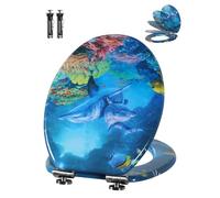 Angel Shield Soft Close Toilet Seat with Adjustable Metal Hinges, Easy Install and Clean, O-Shaped, 45x37cm Wooden Toilet Seats Fits Never Slips for Bathroom (Ocean Dolphin Family)