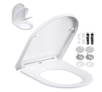 Angel Shield Soft Close Toilet Seats D Shape White with Quick Release Adjustable Stainless Hinges for Easy Clean, Top Fixed, Urea-Formaldehyde Anti-Bacterial Durable Toilet Seat (Alignment Guide)