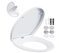 Angel Shield Soft Close Toilet Seats Oval White with Quick Release Adjustable Stainless Hinges for Easy Clean, Top Fixed, Urea-Formaldehyde Anti-Bacterial Durable Toilet Seat (Alignment Guide)