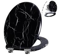 Angel Shield Toilet Seat Molded Wood Toilet Seat, Quiet Close with Quick Release Adjustable Hinges 45x37cm Oval, Fits EU Bottom-Mount Toilets (Black Marble)
