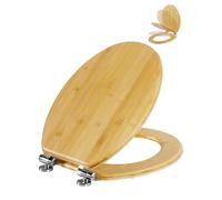 Angel Shield Toilet Seat Soft Close Bamboo O Shape with Quick Release Adjustable Hinges Never Slip, Top Fixing Easy Installation and Clean for Bathroom, Made of Natural Bamboo 45x37cm