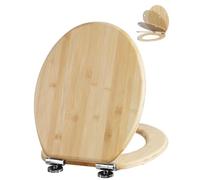 Angel Shield Toilet Seat Soft Close Bamboo Wood Quick Release Adjustable Hinges, Top Fixing & Bottom Fixing Easy Installation and Clean for Bathroom, Made of Natural Bamboo 45x37cm