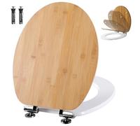 Angel Shield Toilet Seat with Soft-Close Mechanism, Adjustable Metal Hinges, for Cleaning, O-Shaped, 45 x 37 cm, Bamboo Wooden Toilet Seats (Bamboo & White Lacquered)