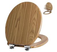 Angel Shield Wooden Toilet Seat Antibacterial Adjustable Hinges Toilet Seat Fits Never Slips for Bathroom with Soft Close and Quick Release for Easy Clean and Assembly (Soft Close, Striped Oak)