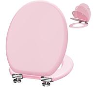 Angel Shield Wooden Toilet Seat with Adjustable Soft Close Hinges Antibacterial Molded Wood Toilet Seat Quick Release Removable Lid for Easy Cleaning and Assembly (Pink)