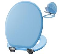 Angel Shield Wooden Toilet Seat with Adjustable Soft Close Hinges Antibacterial Molded Wood Toilet Seat Quick Release Removable Lid for Easy Cleaning and Assembly (Blue)