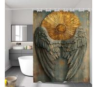 Angel Shower Curtain, Weighted Shower Curtain for Bathroom, Waterproof | Quick-Drying | Washable Bathroom Curtains with 12 Pcs Hooks, Wing Fabric Extra Long Curtains, 90 x 180 cm (36 x 71 inch) P-9682