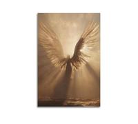 Angel Silhouette With Golden Wings And Sun Rays Wall Art, Radiant Decor For Home And Meditation Space Artistic Wall Mural Modern Hanging Decor Poster16x24inch(40x60cm)
