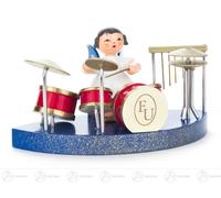Angel sitting at the drums, blue wings WxHxD 11 cmx5.5 cmx6 cm NEW Wooden figure