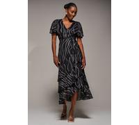 Angel Sleeve Ruffle Hem Mesh Midaxi Dress Jolie Moi Black 18