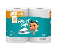Angel Soft Toilet Paper, 4 Mega Rolls = 16 Regular Rolls, Soft and Strong Toilet Tissue