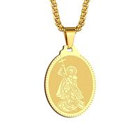 Angel St.George Necklace Saint George Pendant Women Men The Seal of The Seven Archangels Charm Chain Religious Medal Medallion Disc Jewelry Christian Gift (St George-206G)