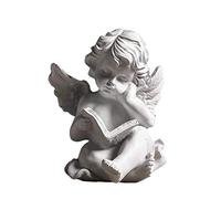 Angel Statue, Cherub Wings Angel Figurine, Miniature Resin Reading Book Angel Statue, Garden Guardian Memorial Sculpture Ornament for Home Decor/Party/Gift(White/Type A)