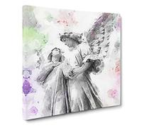 Angel Statue in Abstract Modern Canvas Wall Art Print Ready to Hang, Framed Picture for Living Room Bedroom Home Office Décor, 14x14 Inch (35x35 cm)