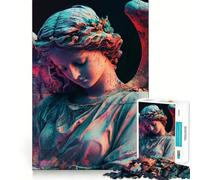 Angel Statue in Neon Lights 1000 Jigsaw Puzzle Mental Fun Game Seamless Fit Precise Pieces Relaxing Indoor Group Activity (38x52cm)