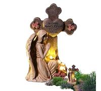 Angel Statue with Solar Light, Praying Angel Sculpture Outdoor, Resin Cemetery Grave Sympathy Decor for Christmas and Easter