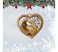Angel Statue Wooden Sculpture Heart Shaped Hanging Ornament Holy Family Decoration for Christmas Party